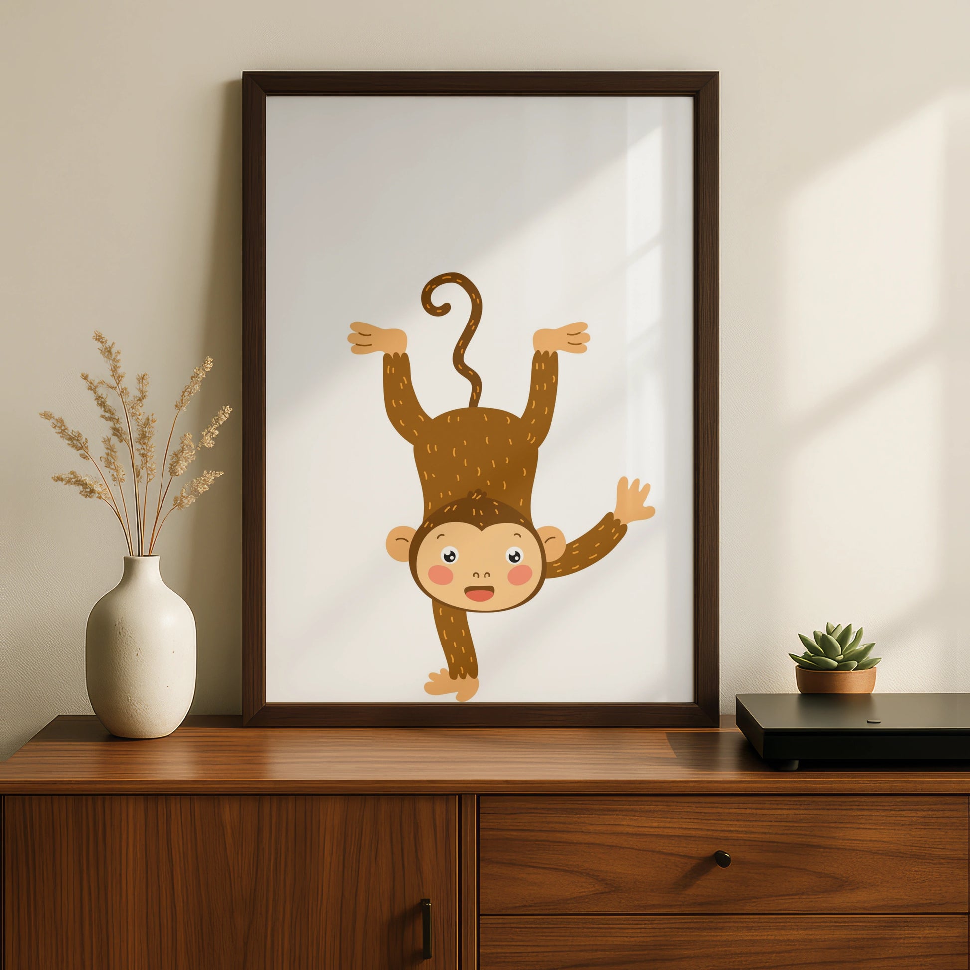 Cute Monkey Nursery Wall Art, Baby Animal Poster, Kids Room Jungle Decor Print