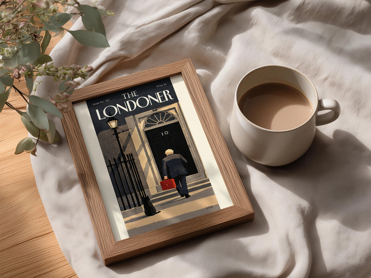 The Londoner Downing Street Poster, Vintage Magazine Cover Wall Art, London Print, Black Cat