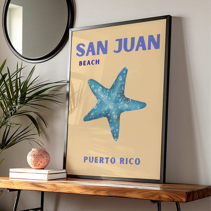 San Juan Puerto Rico Travel Poster, Beach Wall Art, Caribbean Retro Print