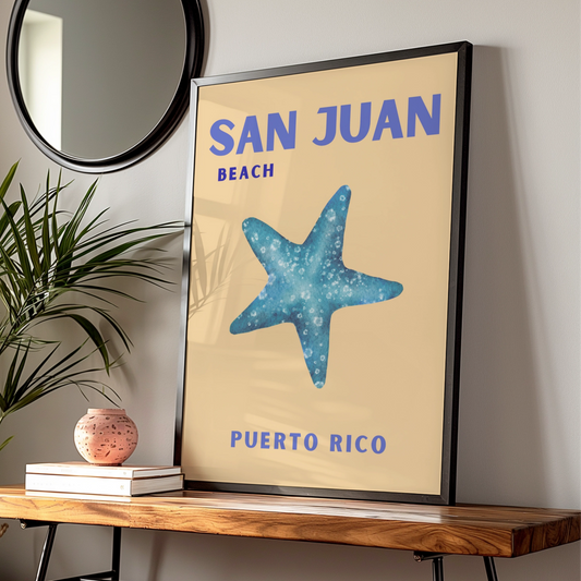 San Juan Puerto Rico Travel Poster, Beach Wall Art, Caribbean Retro Print — Digital Download