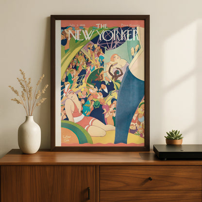 New Yorker July 1926 Cover Poster, Eugene Give Beach Crowd Art Deco Wall Art Print