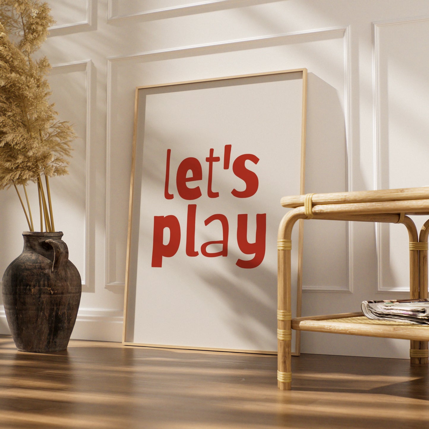 Let's Play Nursery Wall Art, Kids Room Poster, Red Playroom Print, Toddler Decor