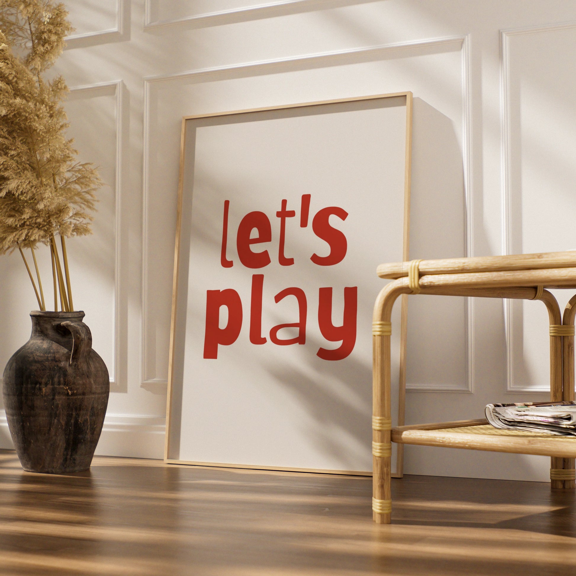 Let's Play Nursery Wall Art, Kids Room Poster, Red Playroom Print, Toddler Decor