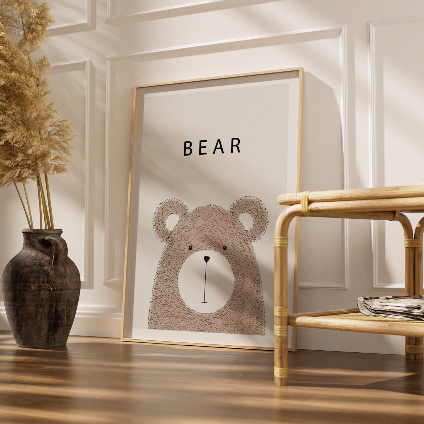 Bear Nursery Poster, Cute Animal Wall Art, Kids Room Print, Neutral Beige Decor