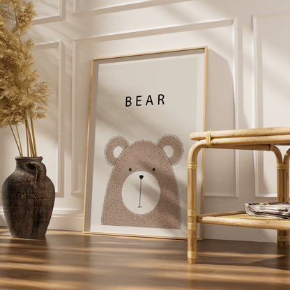 Bear Nursery Poster, Cute Animal Wall Art, Kids Room Print, Neutral Beige Decor