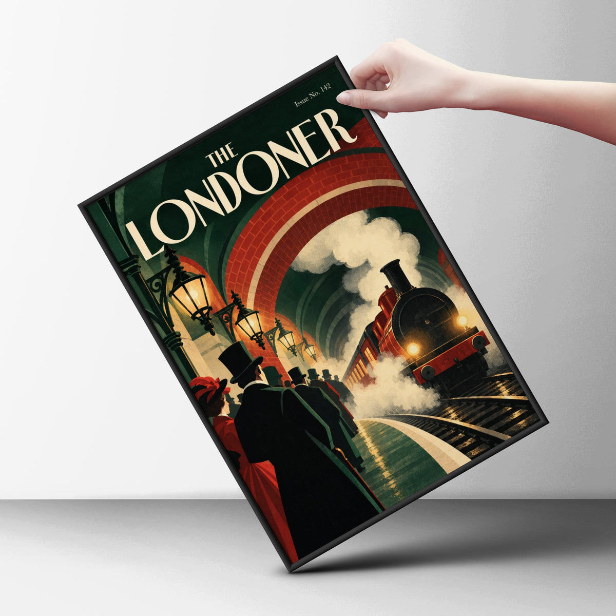 Vintage London Steam Train Poster, Victorian Railway Station Wall Art, Retro Travel Art Print