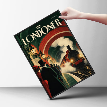 Vintage London Steam Train Poster, Victorian Railway Station Wall Art, Retro Travel Art Print