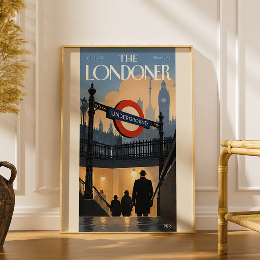 London Underground Poster, Vintage Magazine Cover Wall Art, Big Ben Art Print for Living Room