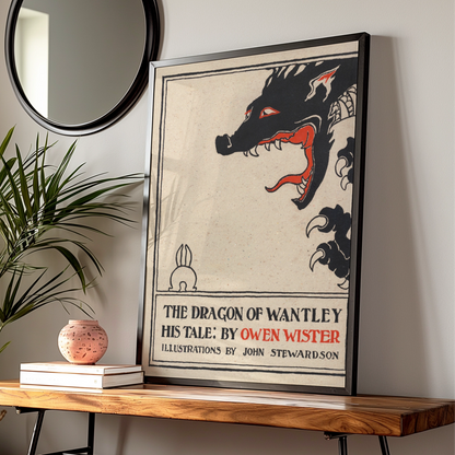 Halloween Dragon Art Print, Vintage Book Cover Poster, Black Red Gothic Wall Art