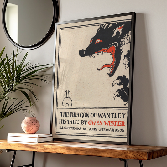 Halloween Dragon Art Print, Vintage Book Cover Poster, Black Red Gothic Wall Art