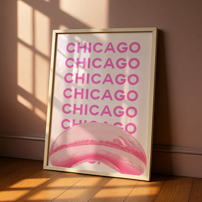 Chicago Travel Poster Pink Wall Art, Illinois City Print, Retro USA Travel Decor