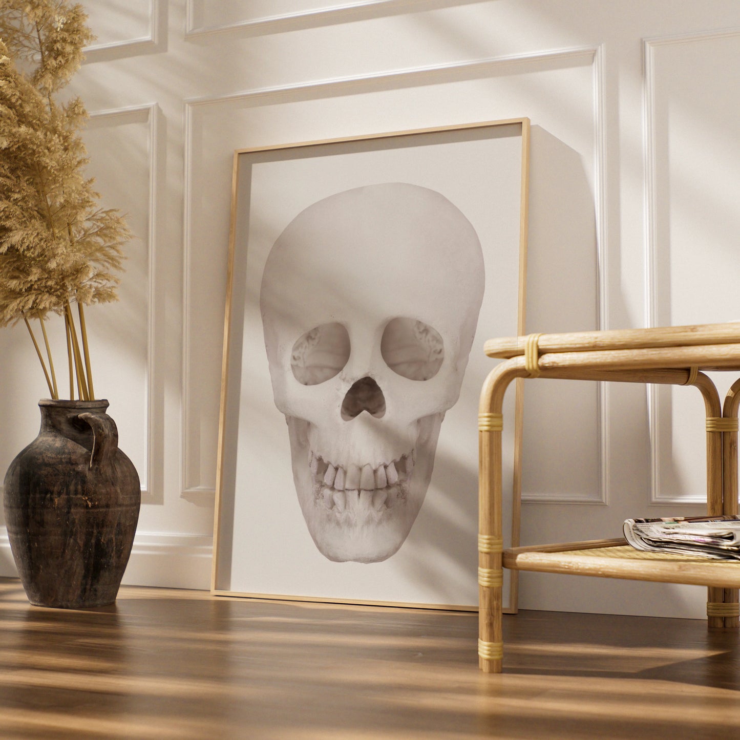 Halloween Skull Wall Art, Minimalist Skull Poster, Spooky White Skeleton Print, Gothic Decor
