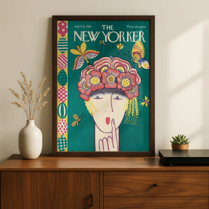 The New Yorker April 1927 Vintage Cover Poster, Floral Hat Lady, Retro Wall Art