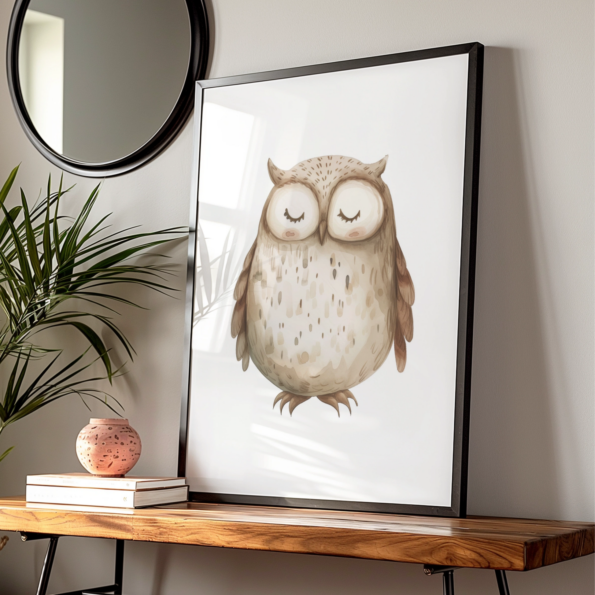 Nursery Owl Wall Art Print, Cute Watercolour Baby Poster, Woodland Animal Decor