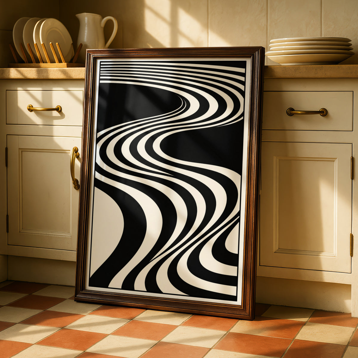 Abstract Wave Lines Print, Monochrome Wall Art, Black and White Minimalist Poster, Op Art Decor