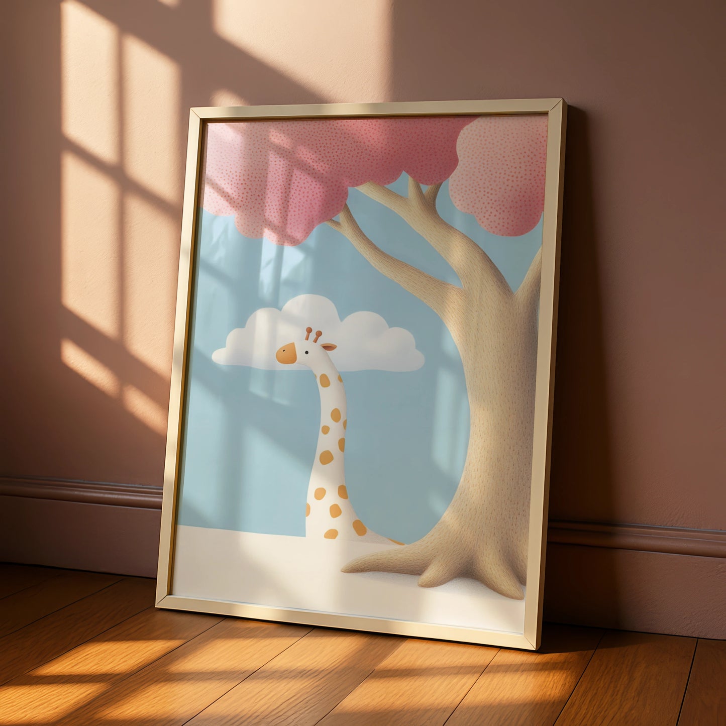 Giraffe Nursery Wall Art, Pink Tree Baby Print, Animal Poster, Kids Room Decor