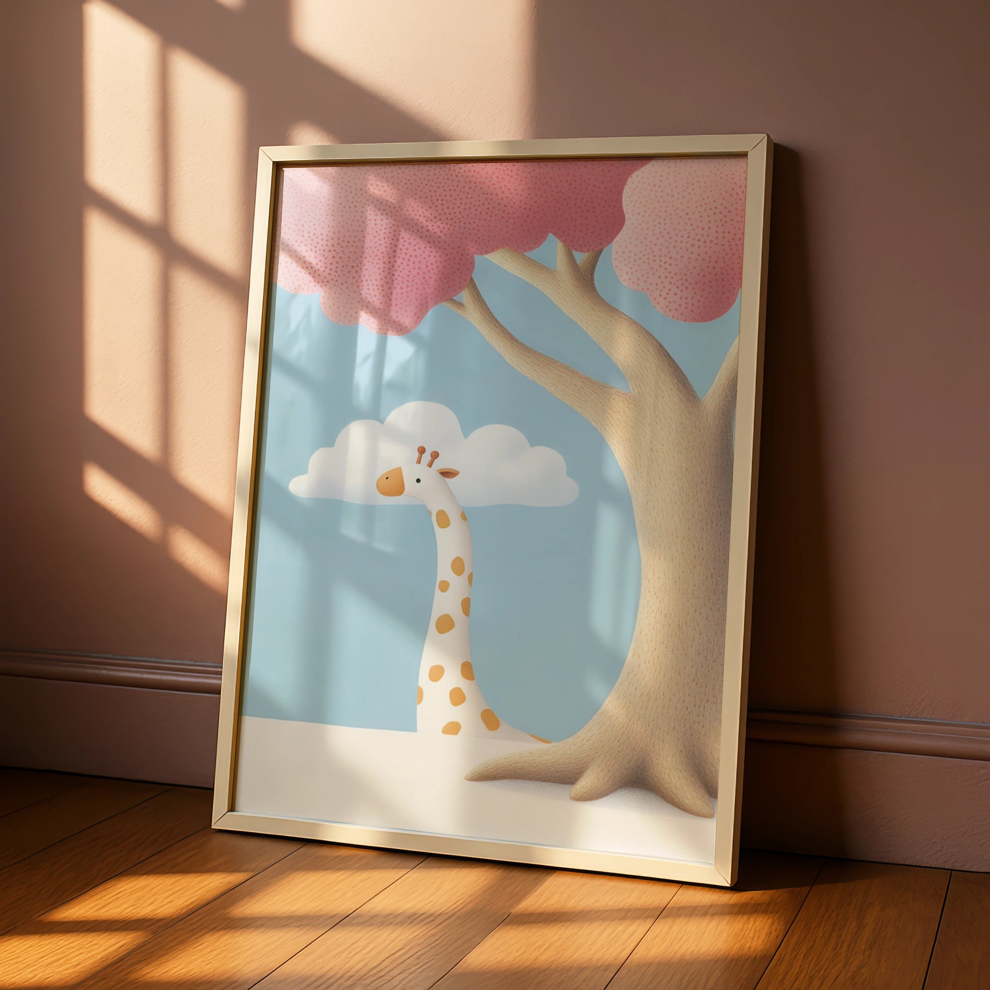 Giraffe Nursery Wall Art, Pink Tree Baby Print, Animal Poster, Kids Room Decor