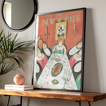 New Yorker 1928 Thanksgiving Dinner Party Cover Art Poster, Vintage Illustration Print