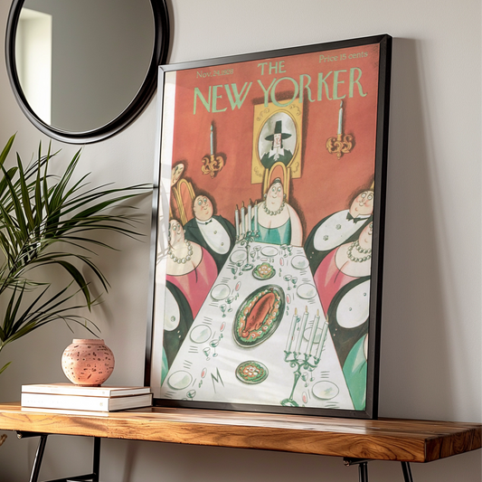 New Yorker 1928 Thanksgiving Dinner Party Cover Art Poster, Vintage Illustration Print