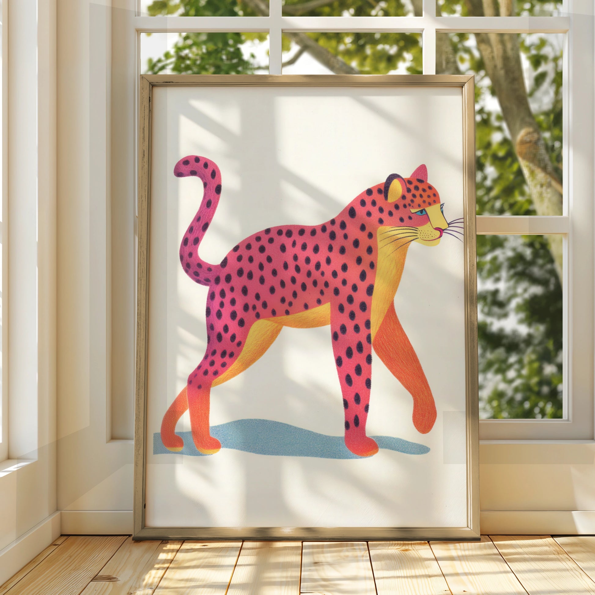 Pink Leopard Nursery Wall Art, Colourful Cheetah Print, Kids Animal Poster, Baby Room Decor