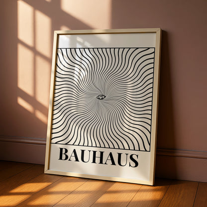Bauhaus Eye Swirl Poster, Black White Maximalist Wall Art, Optical Illusion Print