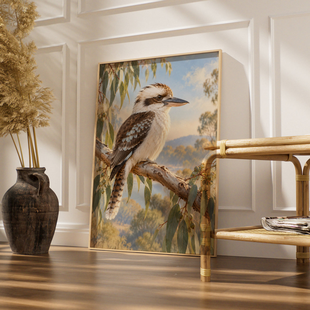Kookaburra Wall Art, Australian Bird Print, Eucalyptus Nature Poster, Wildlife Art