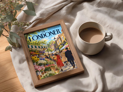 The Londoner Flower Market Poster, London Street Scene Wall Art, Spring Floral Magazine Cover Print