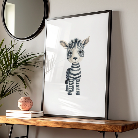 Cute Baby Zebra Nursery Wall Art, Safari Animal Poster, Kids Room Print, Children's Decor