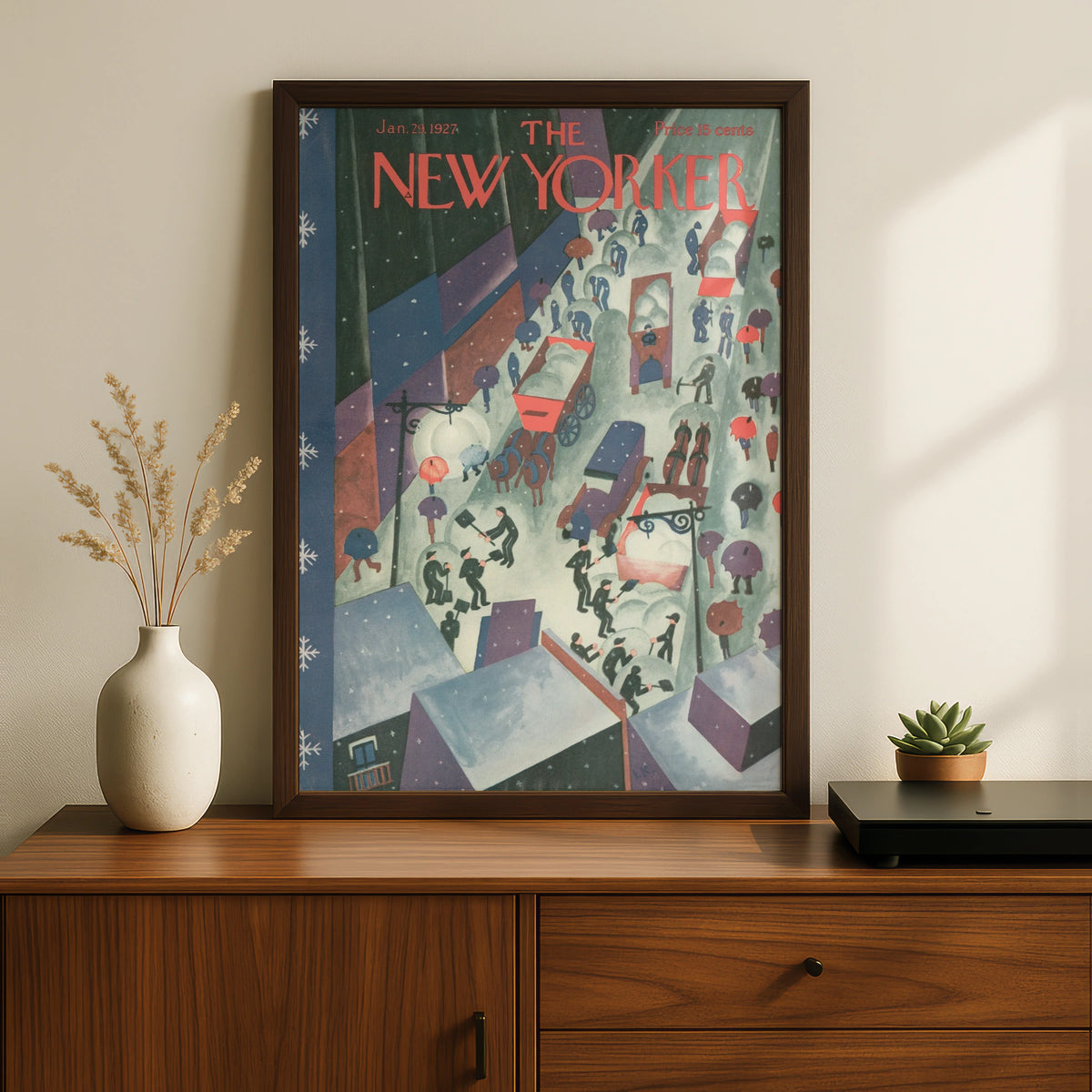 New Yorker 1927 Winter Snow Scene Poster, Vintage NYC Street Art Print, Wall Decor