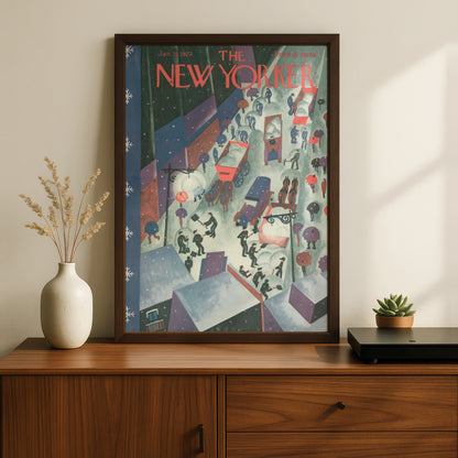 New Yorker 1927 Winter Snow Scene Poster, Vintage NYC Street Art Print, Wall Decor