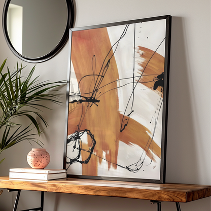 Abstract Brush Stroke Wall Art, Terracotta Black Line Print, Modern Neutral Poster — Digital Download