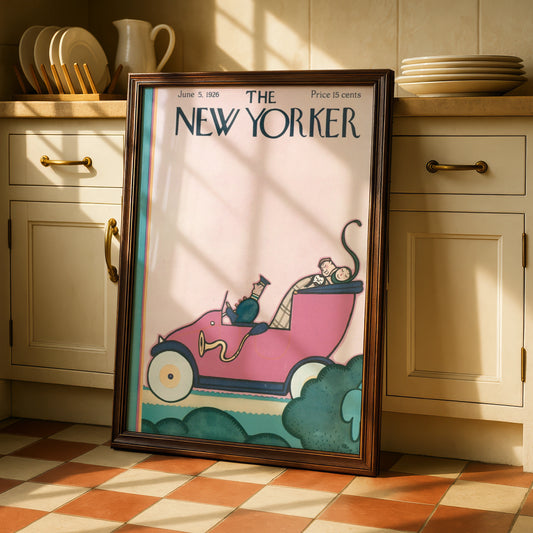 The New Yorker June 1926 Cover Art Poster, Vintage Pink Car Art Deco Print