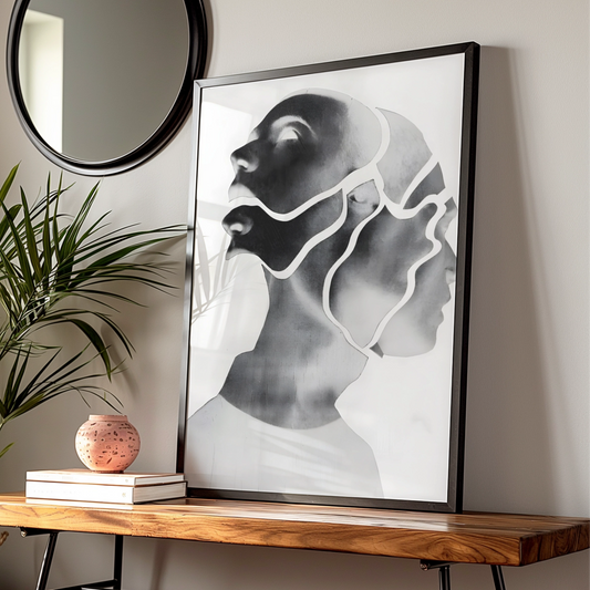 Abstract Face Portrait, Monochrome Wall Art, Modern Black and White Poster, Contemporary Figure