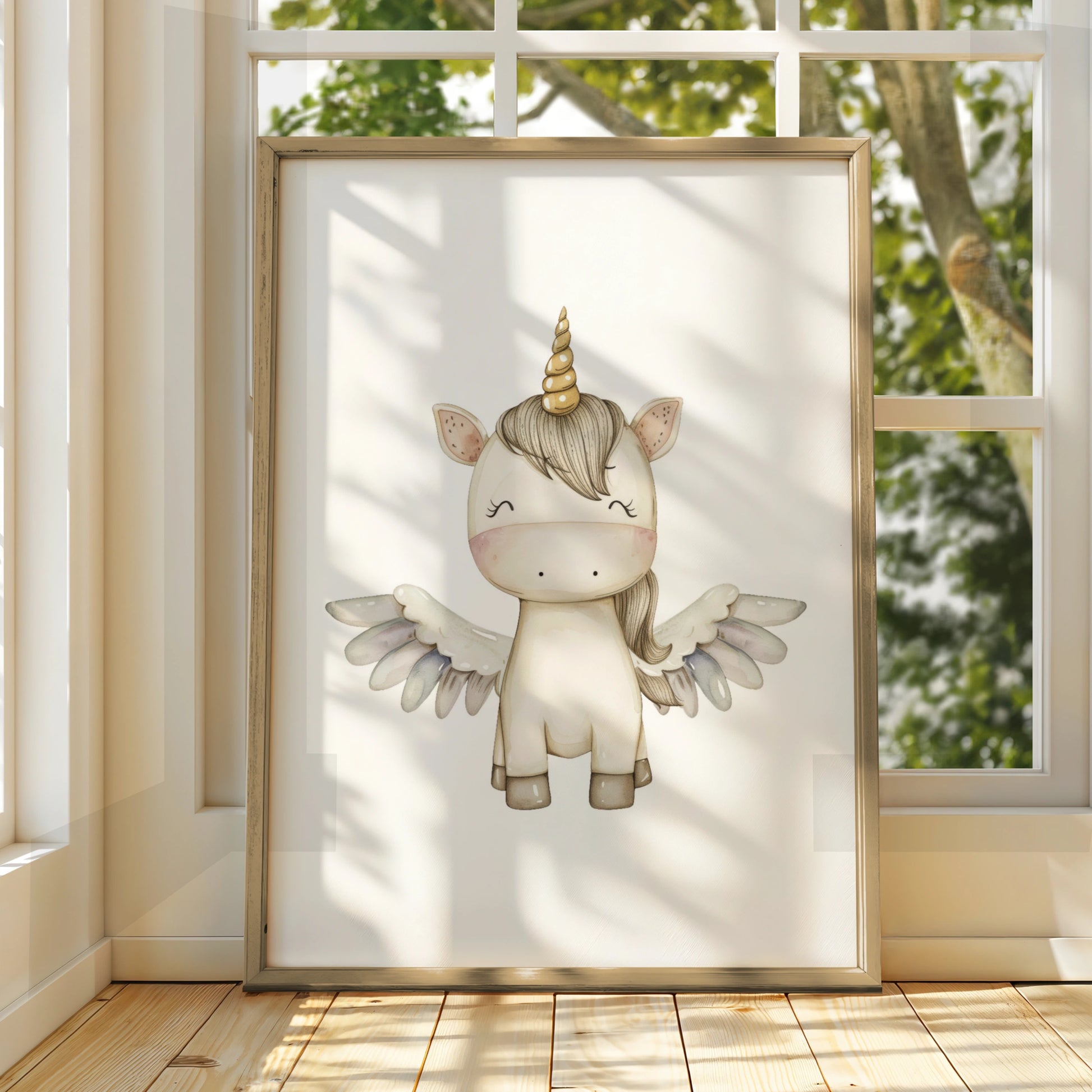 Unicorn Nursery Wall Art, Cute Pegasus Poster, Girls Bedroom Print, Boho Baby Decor