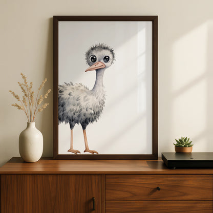 Baby Ostrich Nursery Wall Art, Cute Watercolour Bird Print, Children's Animal Poster
