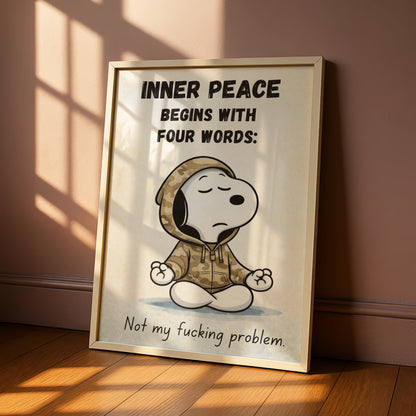 Meditating Dog Cartoon Poster, Funny Quote Print, Quirky Wall Art, Rude Humour Print