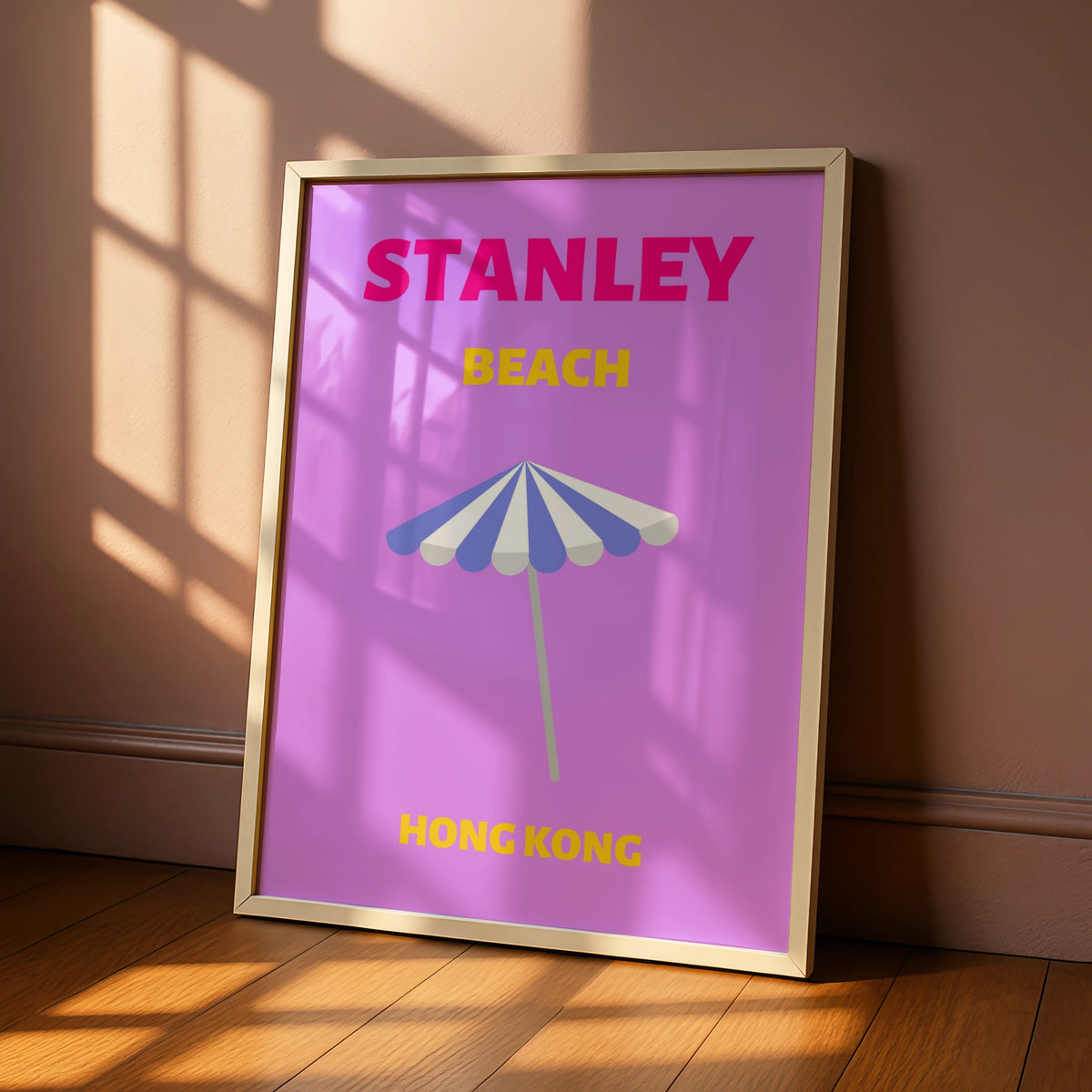 Stanley Beach Hong Kong Travel Poster, Retro Wall Art, Colourful Beach Print