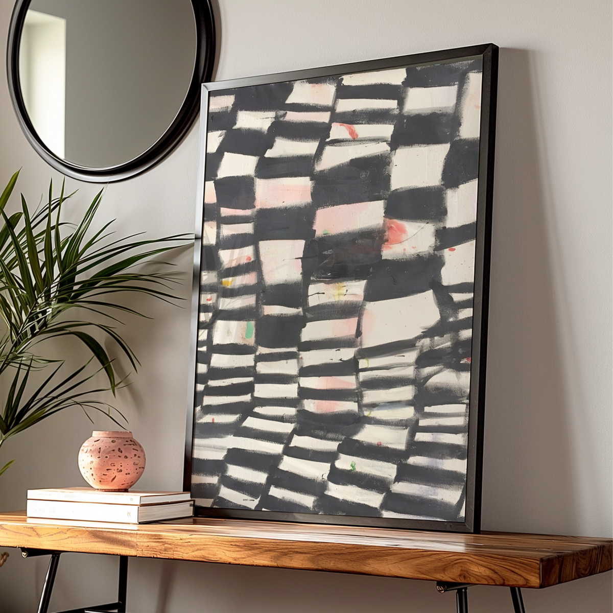 Abstract Black White Grid Painting Print, Monochrome Wall Art, Modern Contemporary Poster — Digital Download