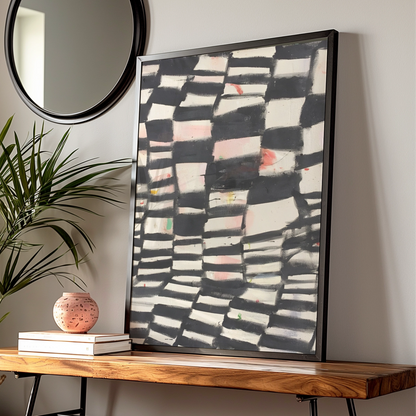 Abstract Black White Grid Painting Print, Monochrome Wall Art, Modern Contemporary Poster — Digital Download