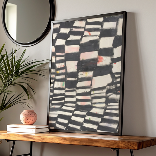 Abstract Black White Grid Painting Print, Monochrome Wall Art, Modern Contemporary Poster