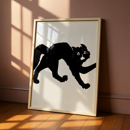 Halloween Black Cat Poster, Spooky Cat Silhouette Wall Art, Gothic Cat Print, Witch Cat Decor