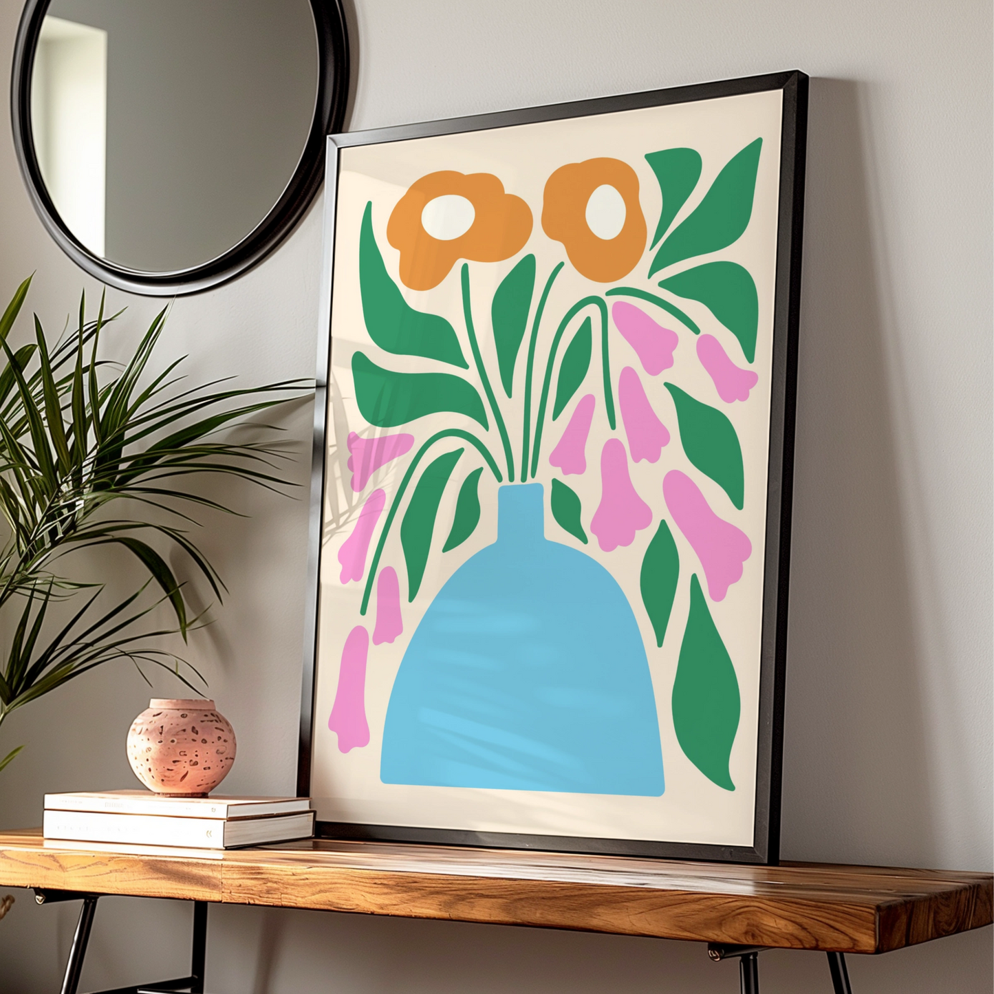 Maximalist Floral Vase Poster, Bold Botanical Wall Art, Colourful Flower Print, Eclectic Home Decor