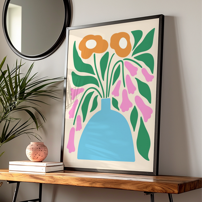 Maximalist Floral Vase Poster, Bold Botanical Wall Art, Colourful Flower Print, Eclectic Home Decor