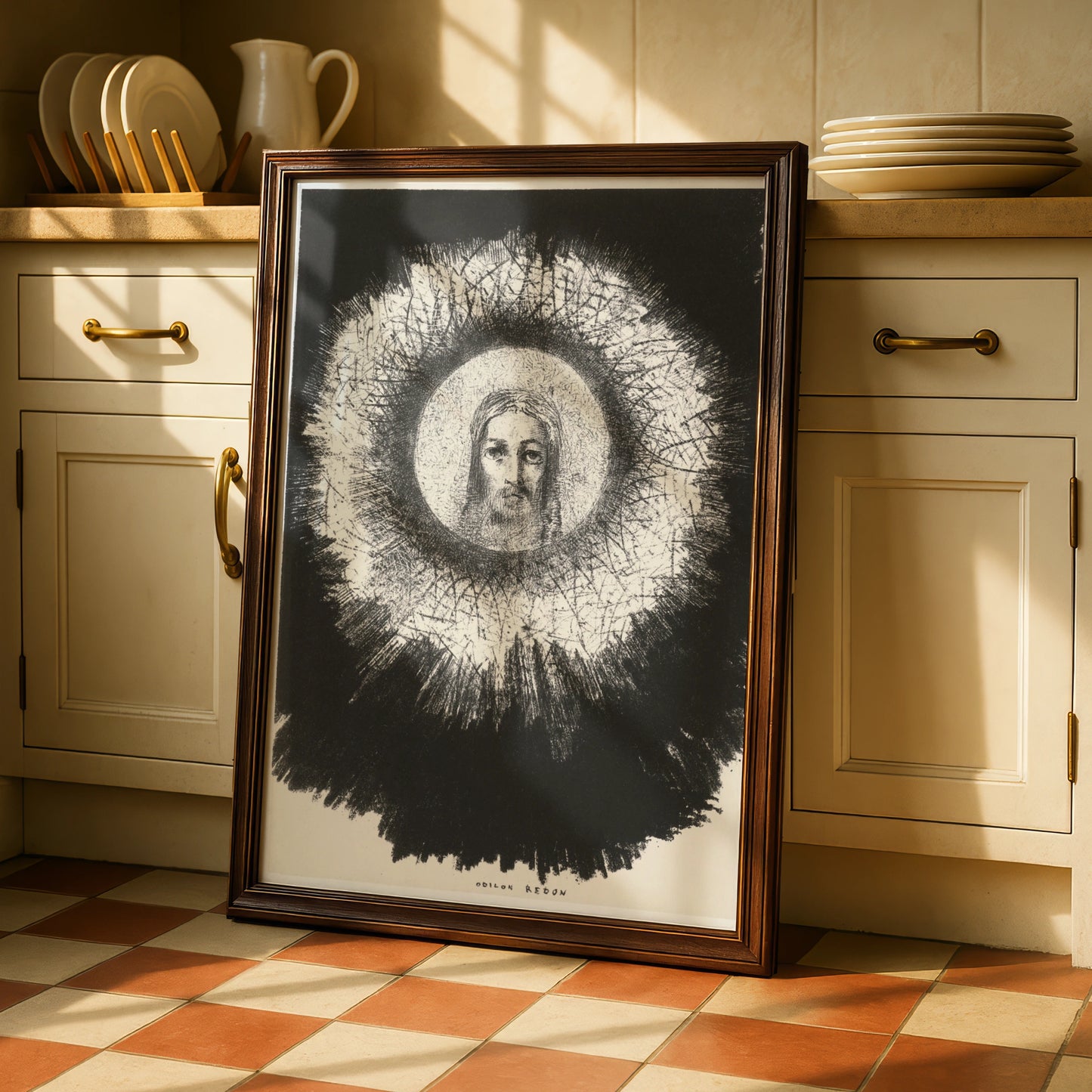 Odilon Redon Halloween Art Print, Dark Mystical Face Poster, Black White Gothic Wall Art