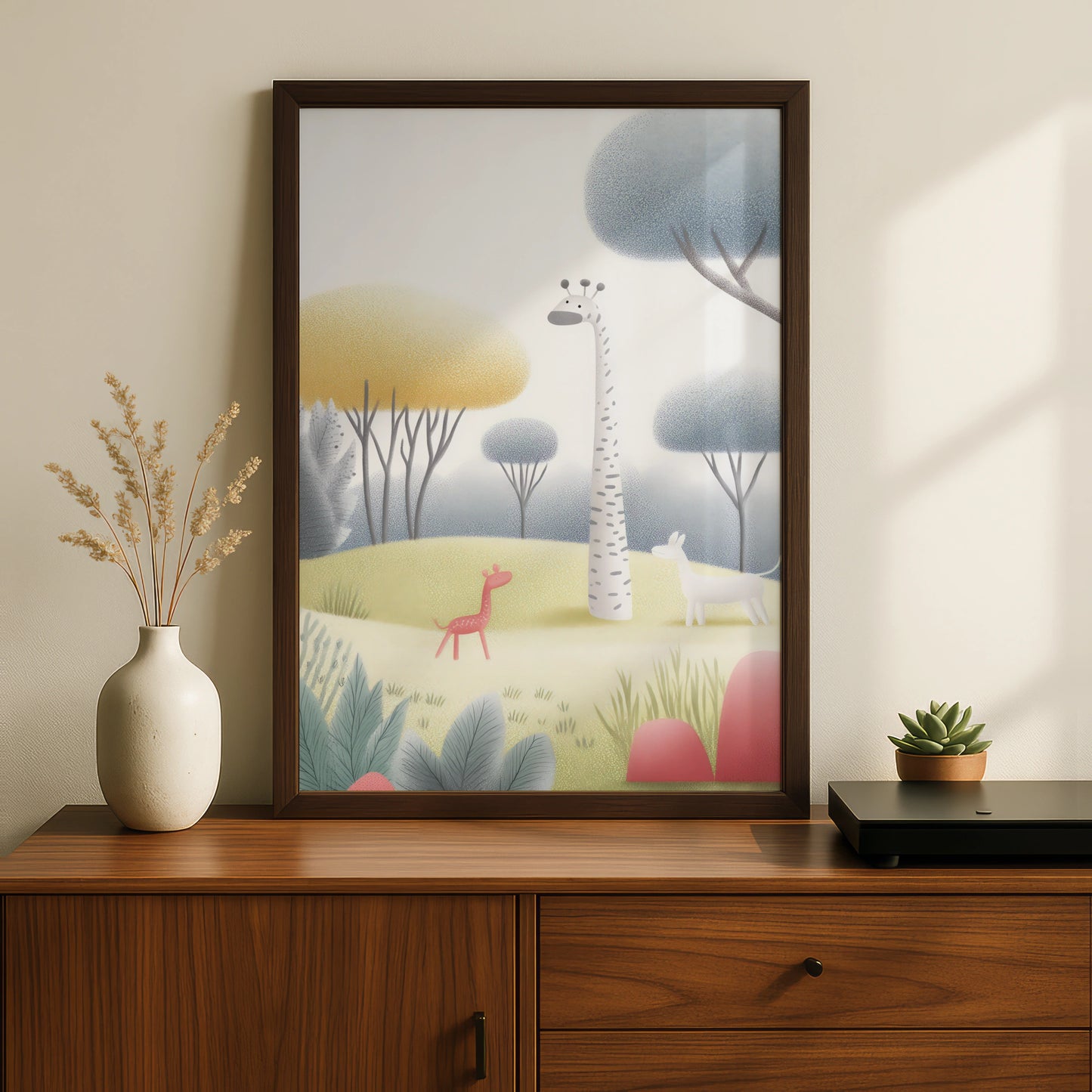 Giraffe Nursery Wall Art, Pastel Safari Print, Baby Animal Poster, Kids Room Decor