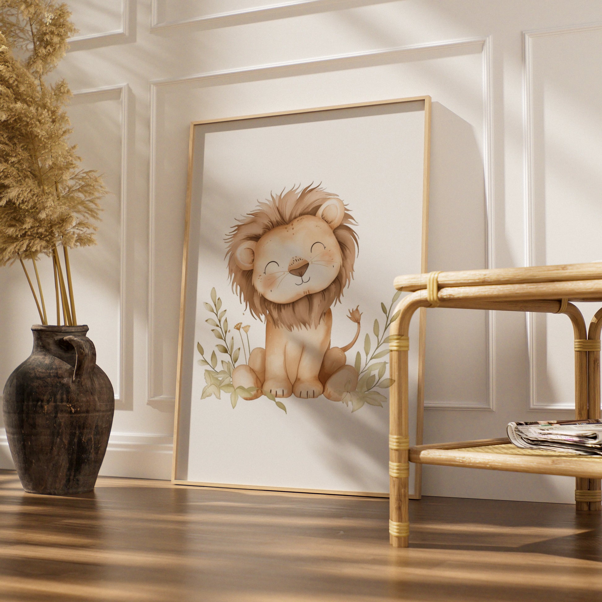 Lion Nursery Wall Art, Cute Baby Lion Poster, Safari Animal Print, Kids Room Decor