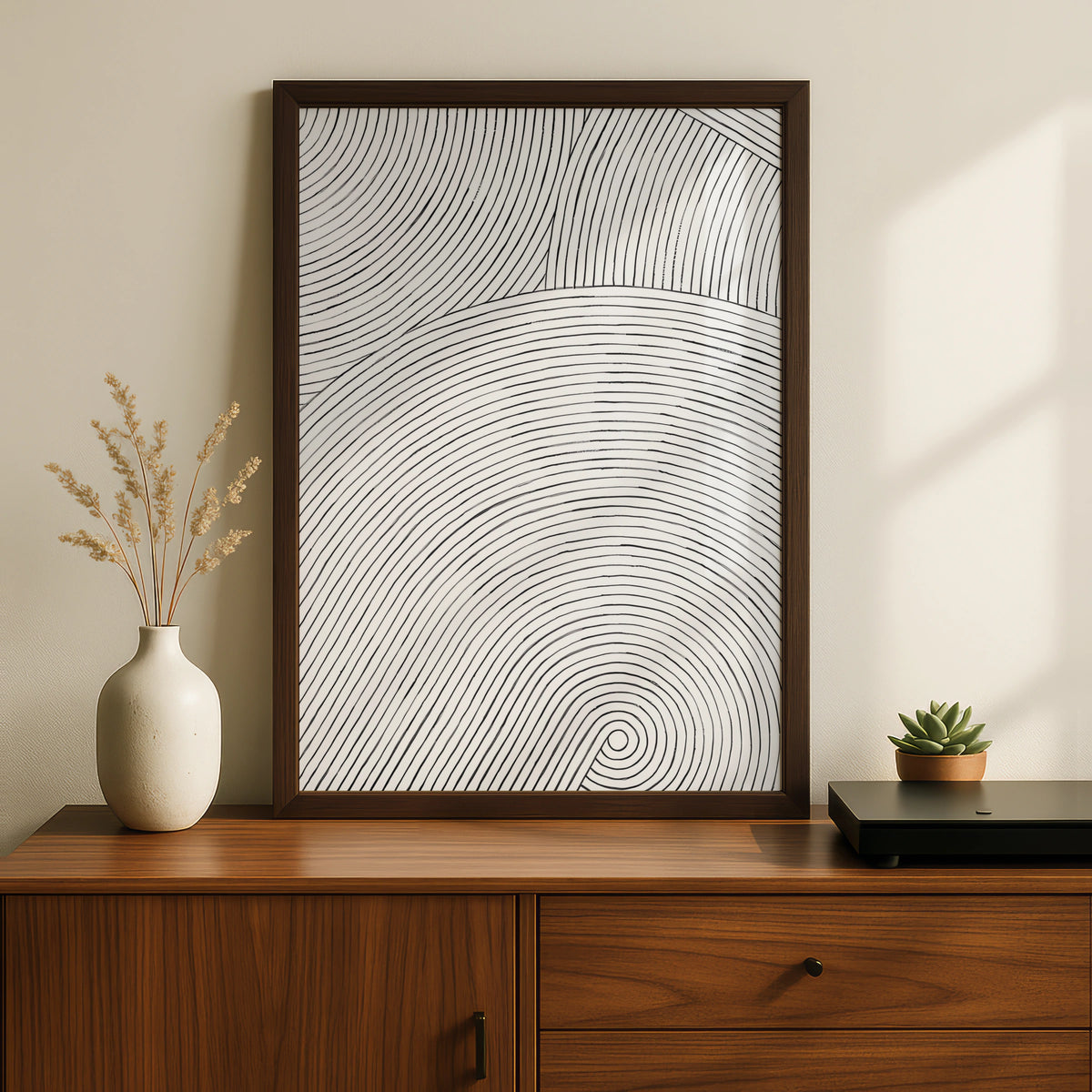 Abstract Spiral Line Art, Monochrome Wall Art, Black and White Minimalist Print, Modern Decor