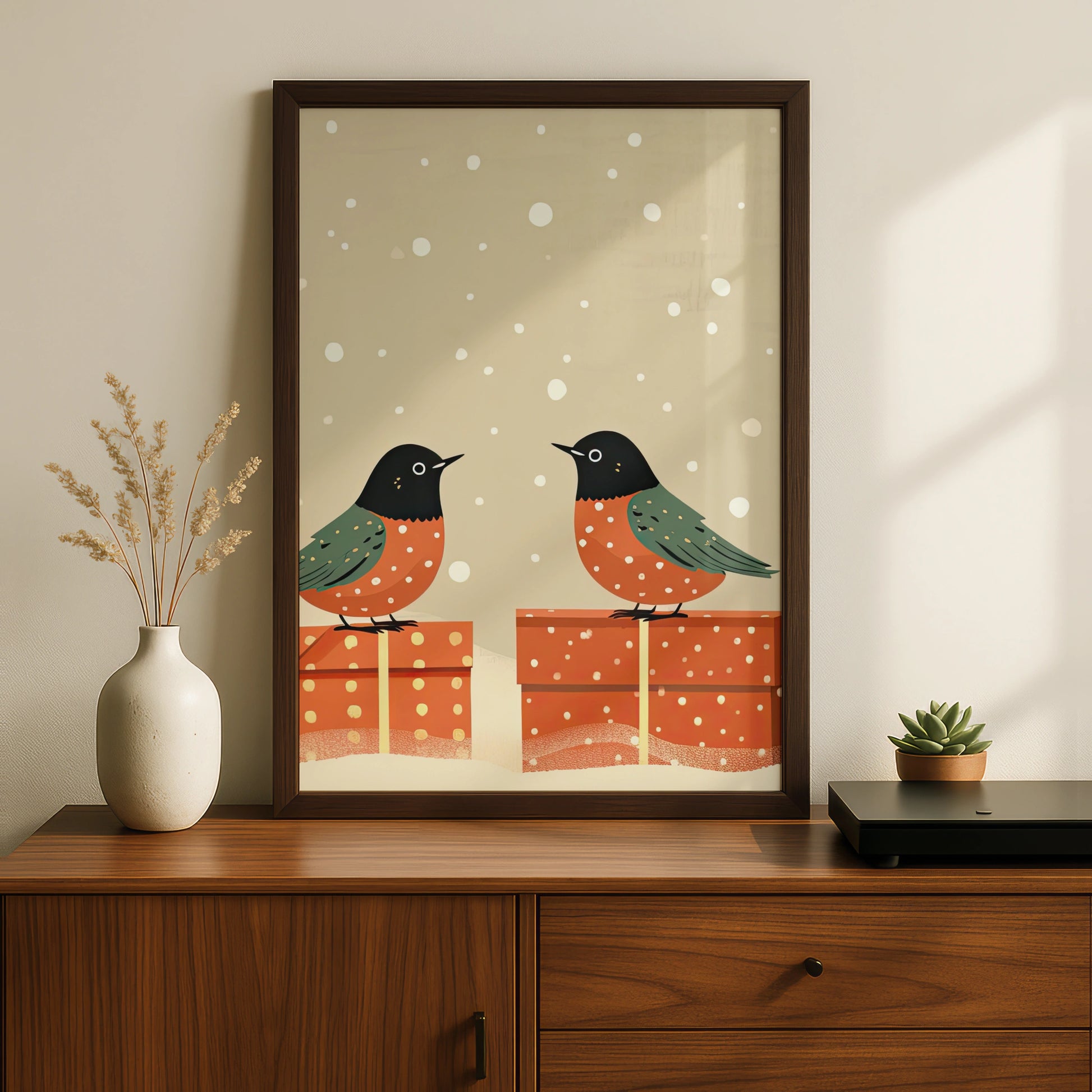 Christmas Robin Poster, Festive Bird Wall Art, Snowy Holiday Print, Winter Gift Decor