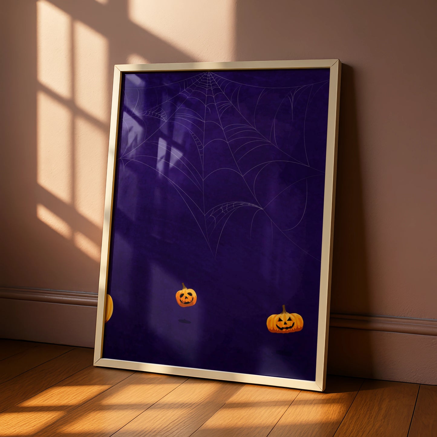 Halloween Pumpkin Spider Web Poster, Jack O Lantern Wall Art, Spooky Purple Print
