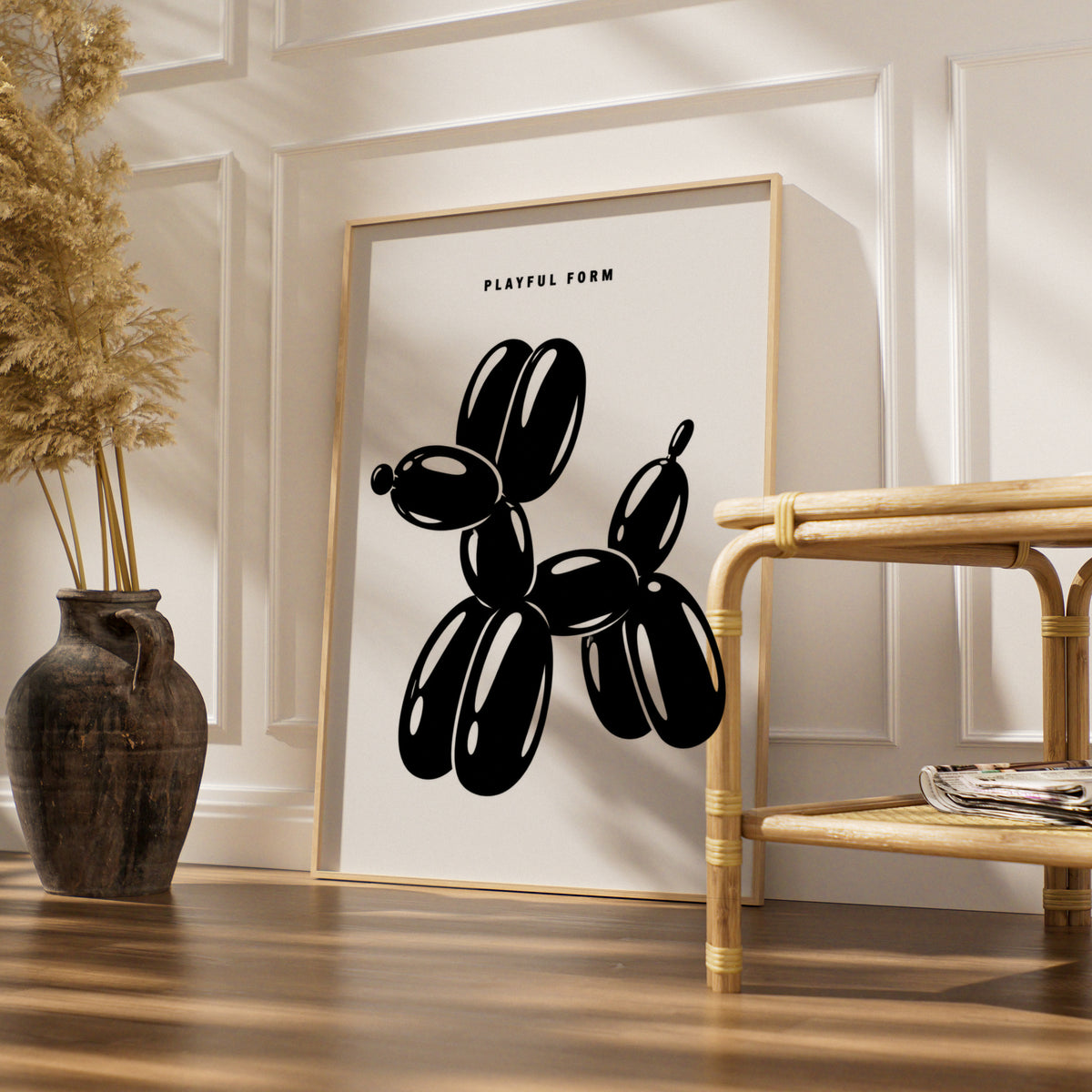 Balloon Dog Print, Monochrome Wall Art, Black and White Poster, Modern Gallery Wall